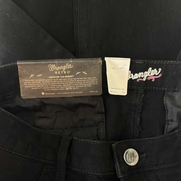 Wrangler Retro Mae Mid Rise Stretch Wide Leg Jeans Black - Picture 2 of 10